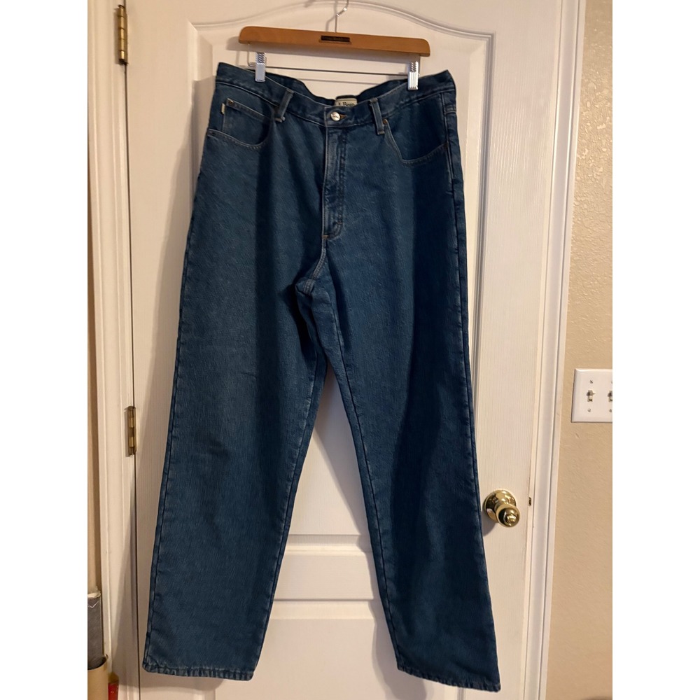 LL Bean Relaxed Fit Jeans Mens 38x34 Blue Excellent Fleece Lined Denim 162344